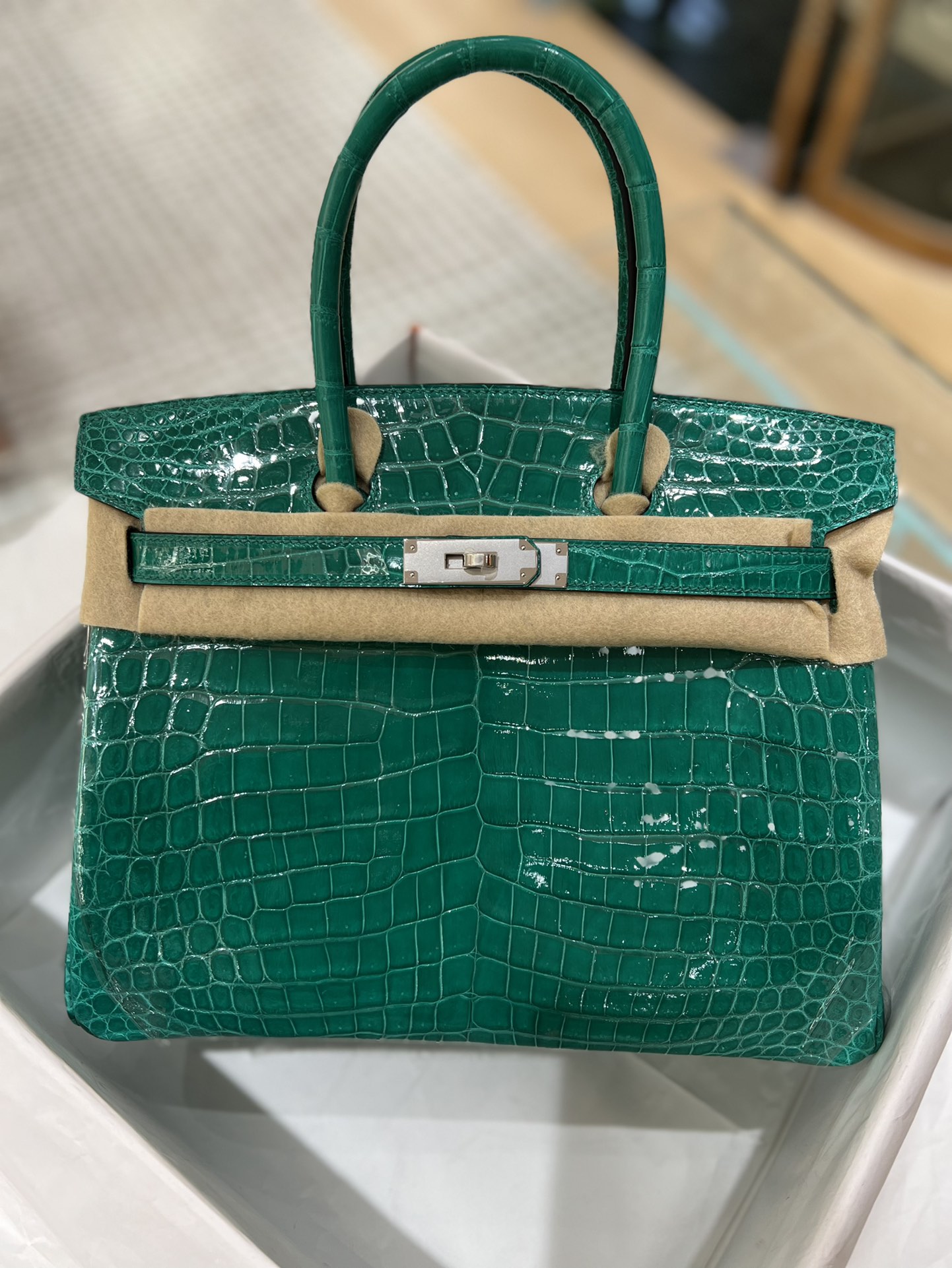 Hermes Birkin 30CM Handmade Bag In Vert Emeraude Crocodile Niloticus Shiny Skin